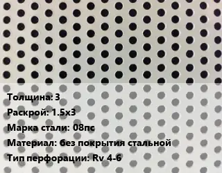 Лист перфорированный 3 1.5х3 Марка: 08пс без покрытия стальной Rv 4-6